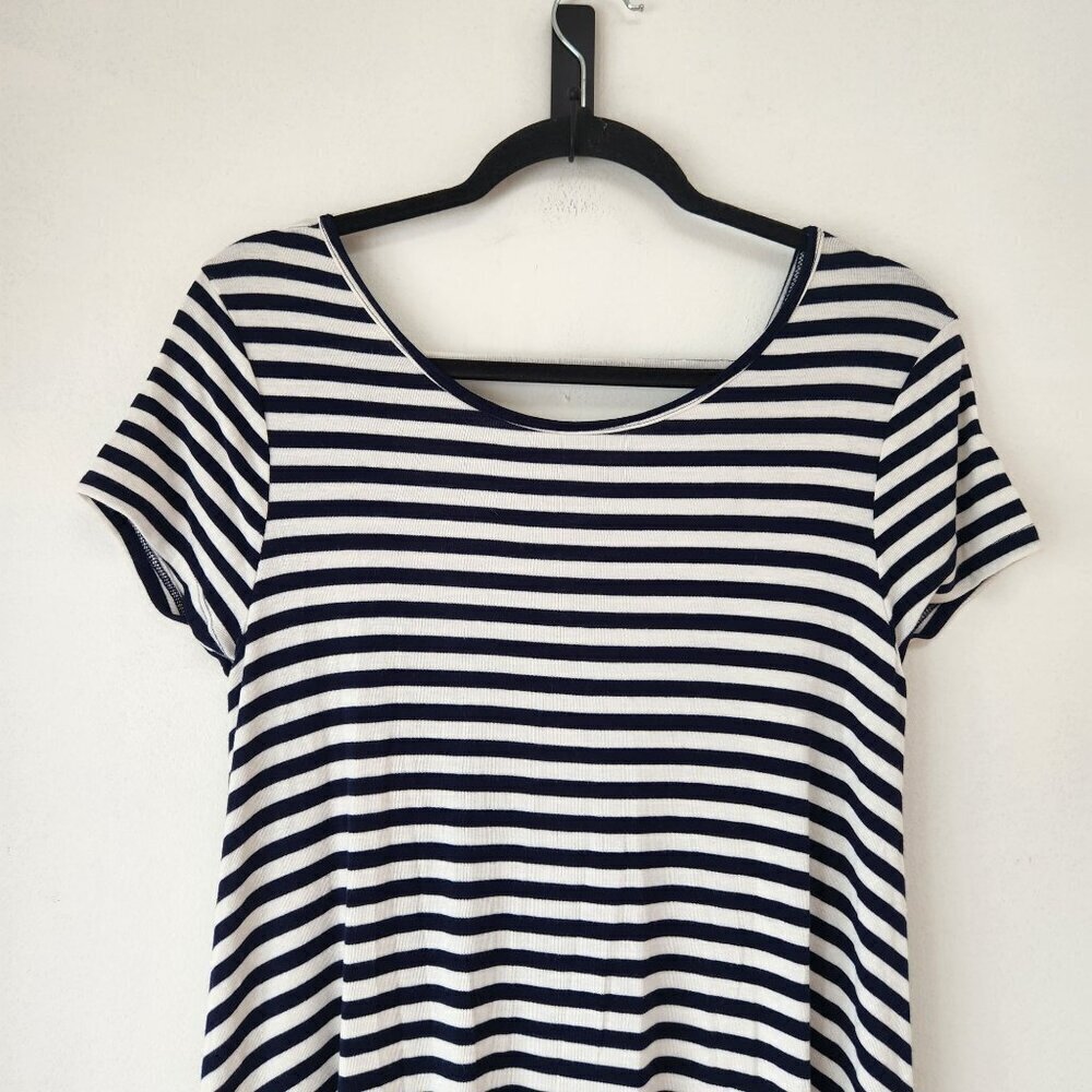 Lovers & Friends White Blue Striped Stretch Jersey Knit Open Back Shift Dress M - Picture 5 of 8